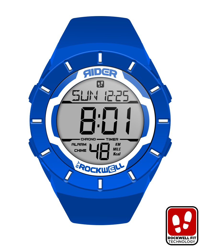 blue coliseum digital watch with white accents