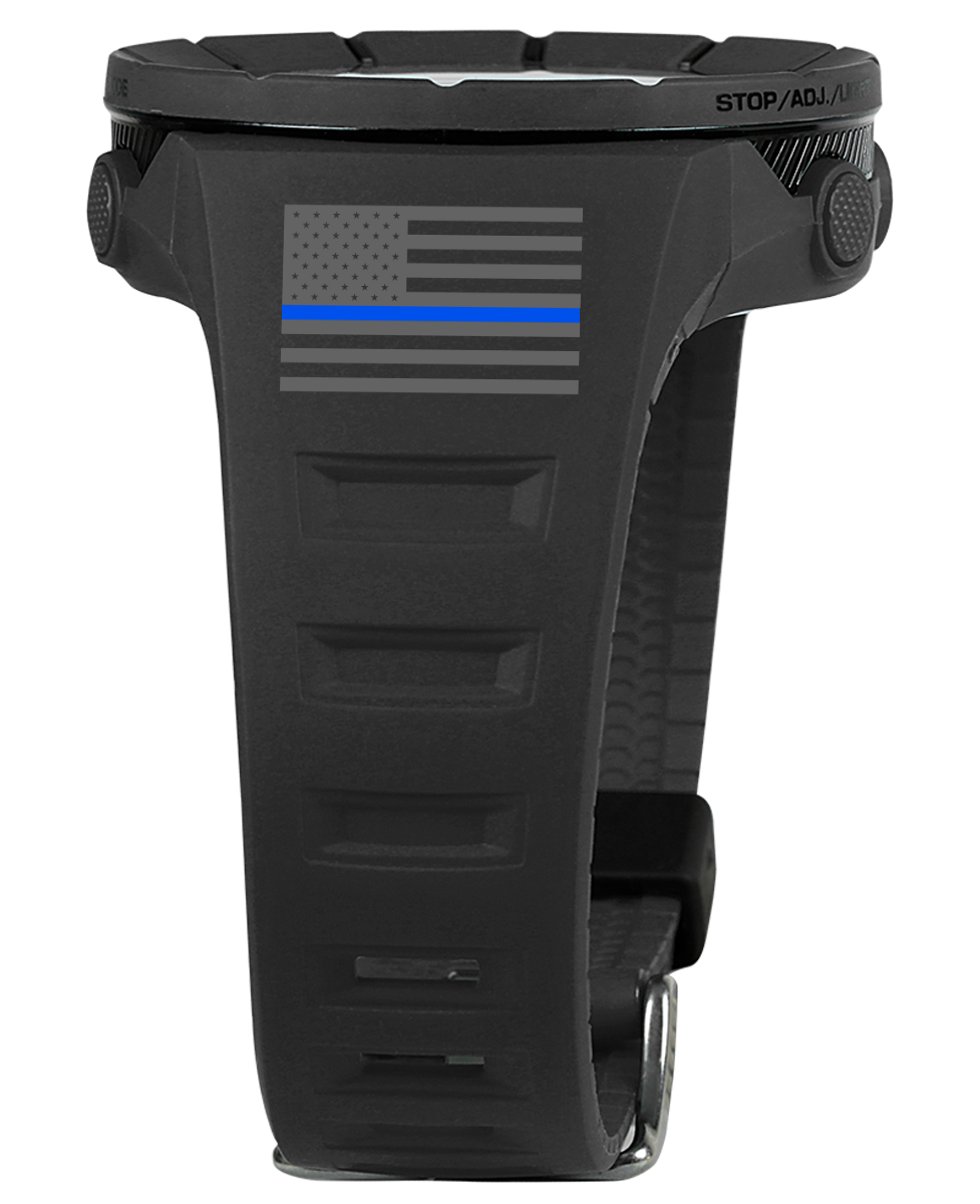 phantom black coliseum digital watch with thin blue line american flag bands Edit alt text