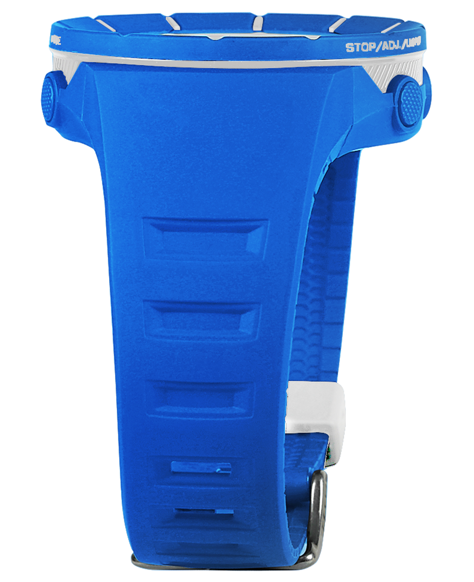 blue coliseum digital watch with white accents