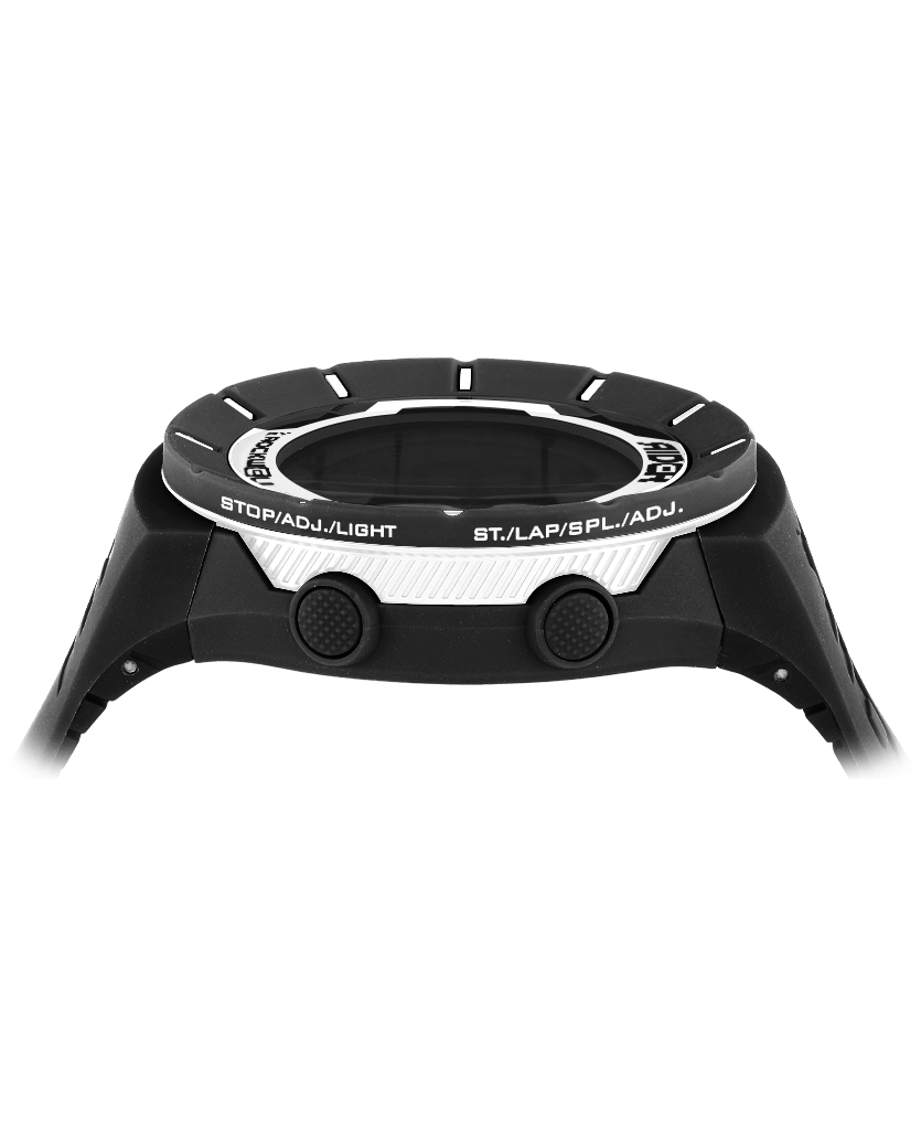 black coliseum digital watch with white accents