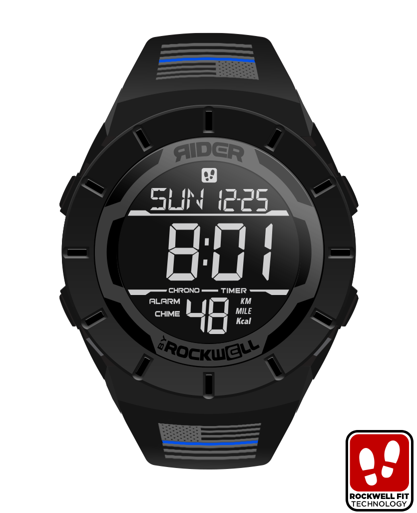 phantom black coliseum digital watch with thin blue line american flag bands