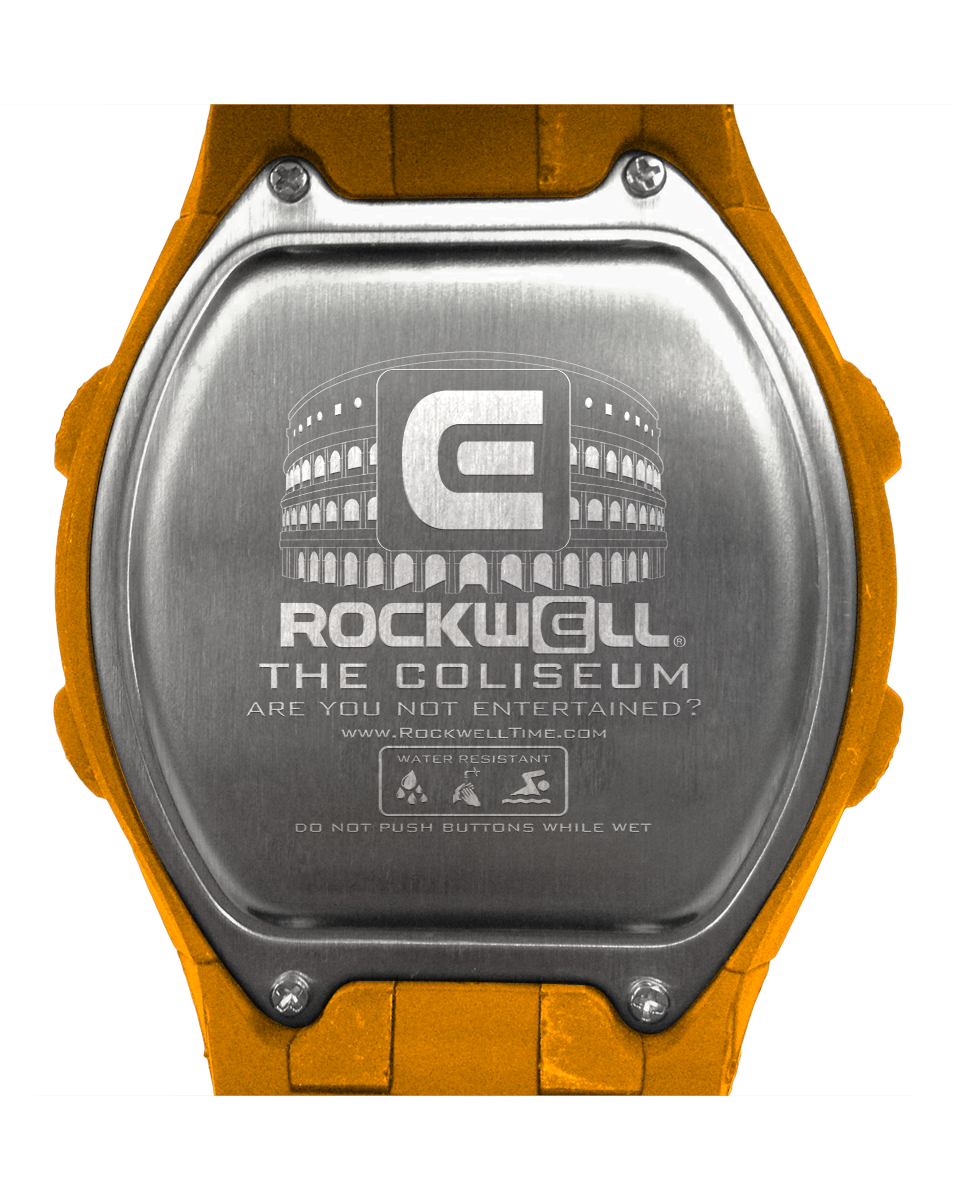 orange coliseum digital watch with black accents