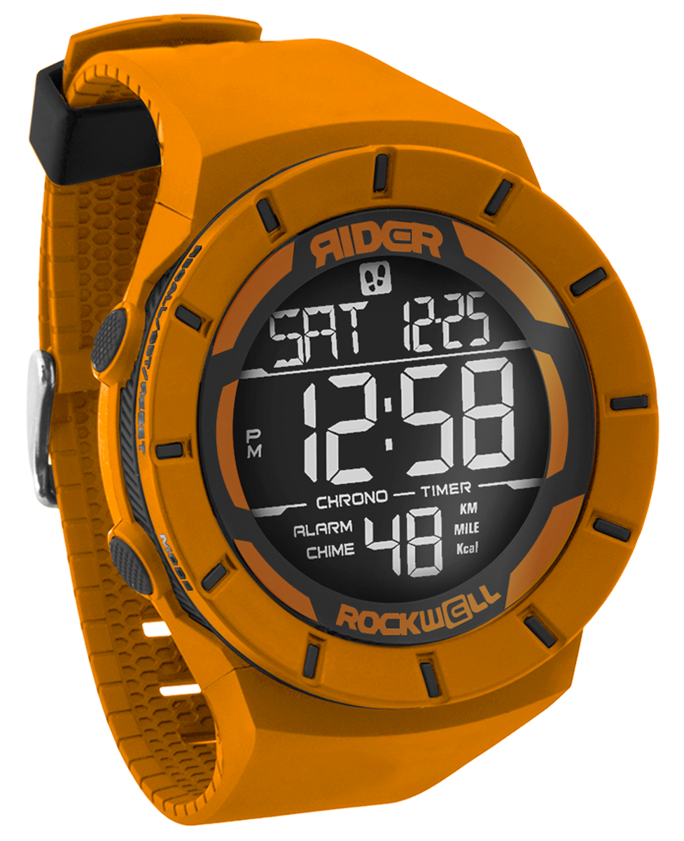 orange coliseum digital watch with black accents