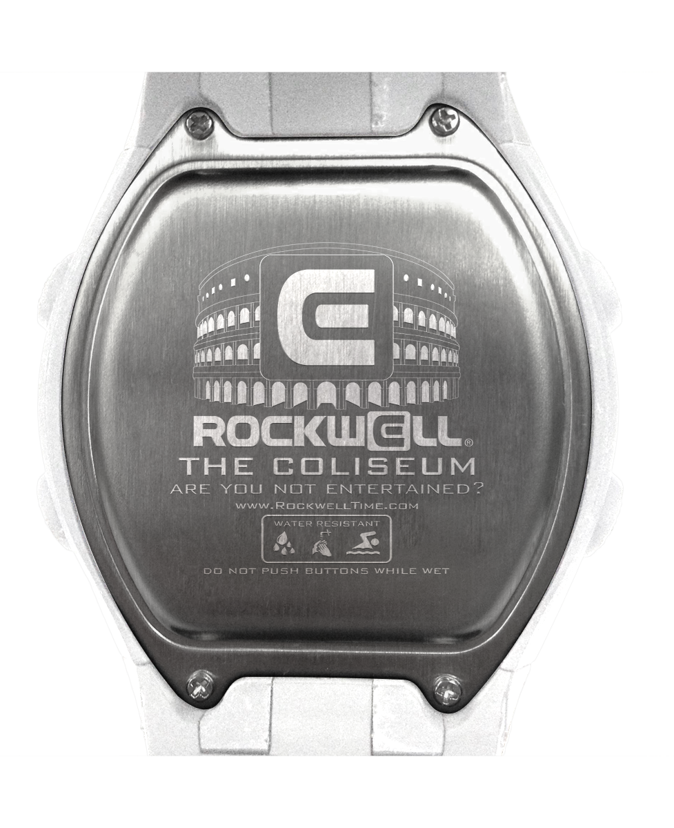 white and black coliseum digital rockwell watch